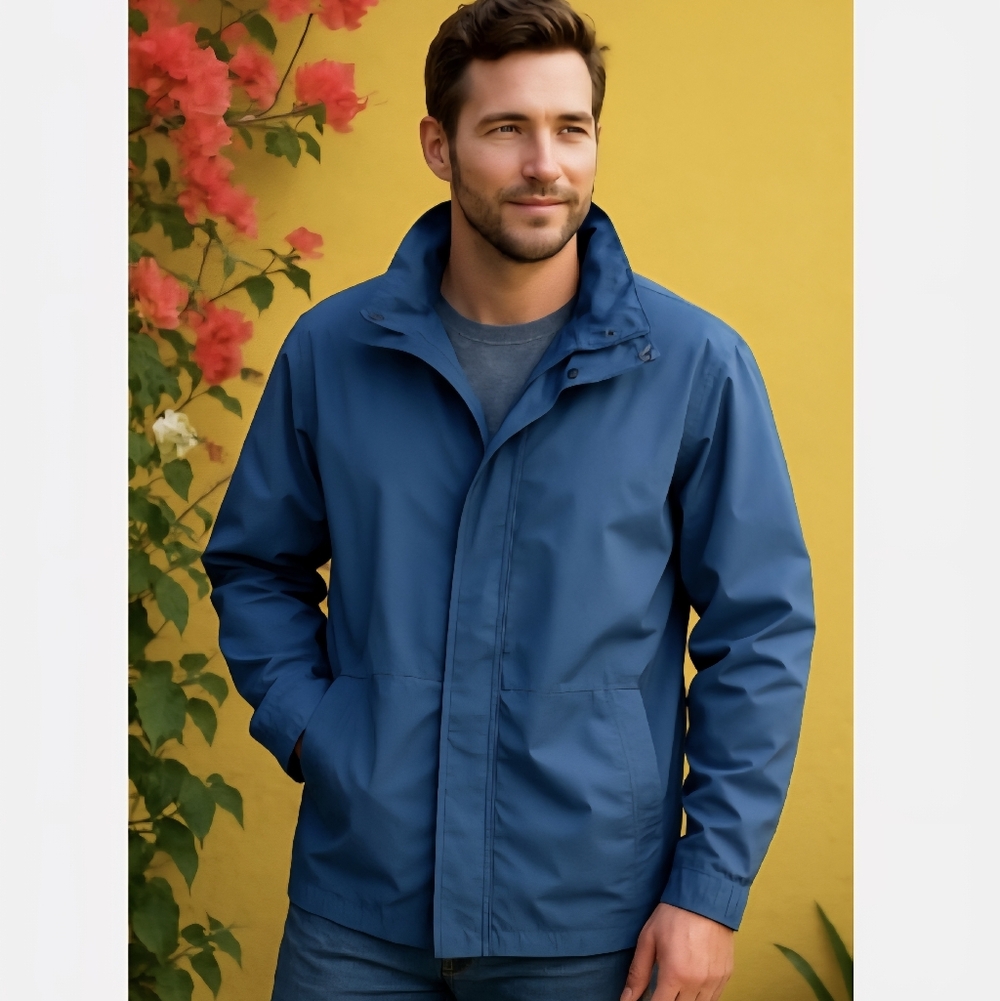 TravelSmith Light Weight Packable Trench Raincoat Slate Blue with Pouch XLL